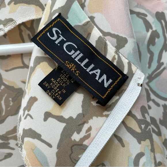 VTG St. Gillian 100% Silk Abstract Floral Dolman Sleeve Peplum Zip Top Size 12 - Picture 7 of 7